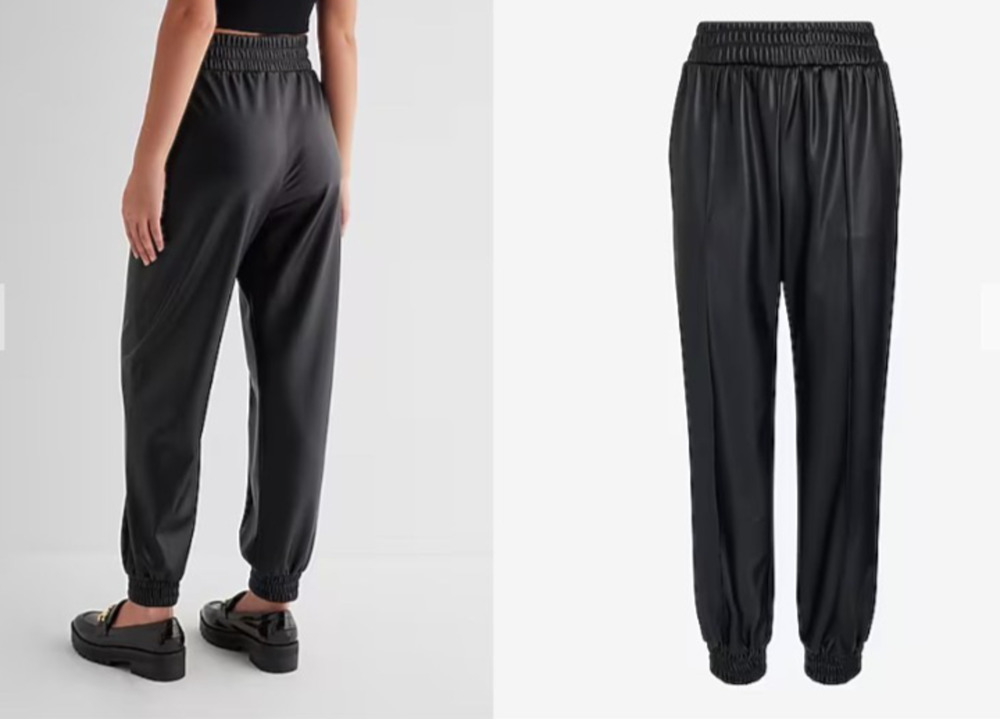 Express Faux Leather Jogger Pants Black Size Large Women’s Elastic Waist Tapered